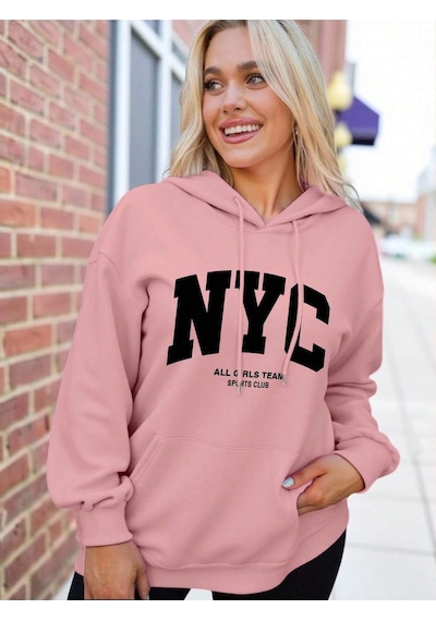Startmore Flirla Plus Size Women's Slogan Letter 'nyc All Gırls Team Sports Club' City Name Graphic Pri Çok Renkli