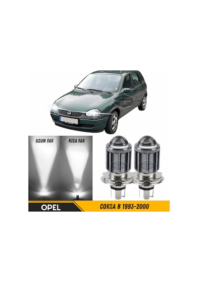 Opel Corsa B 1993-2000 Uyumlu Mercekli Far Ampulü Led Xenon Beyaz Renk Far Şimşek Etkili Csp Led Lamba Uzun Kısa 2 Adet Takım