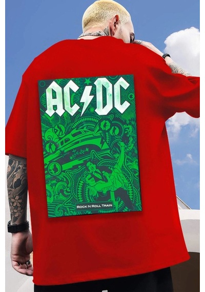 Unisex Acdc Baskılı T-shirt Kırmızı