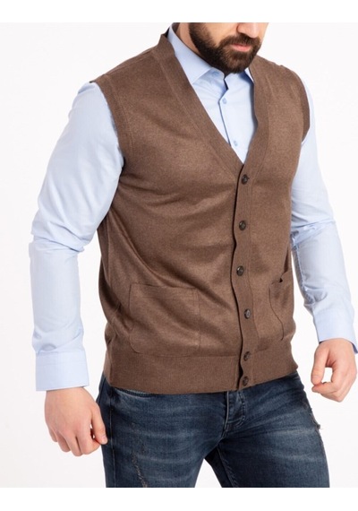 Nacar Store Erkek Kahverengi Ince Yün Triko Örgü Yelek