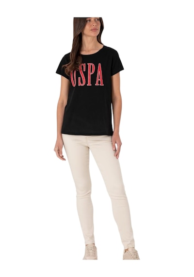 U.S. Polo Assn. Kadın Marka Yazılı T-shirt SIYAH