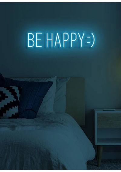 Be Happy : Yazılı Neon Tabela Turkuaz
