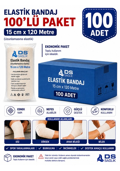 Elastik Bandaj 15cmx 1,20 Metre 100'lü Ds Sağlık
