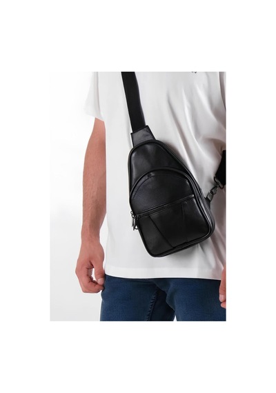 Erzeno Erkek Siyah Hakiki Deri Bodybag Çapraz Göğüs Çantası Siyah - 275961963 Siyah