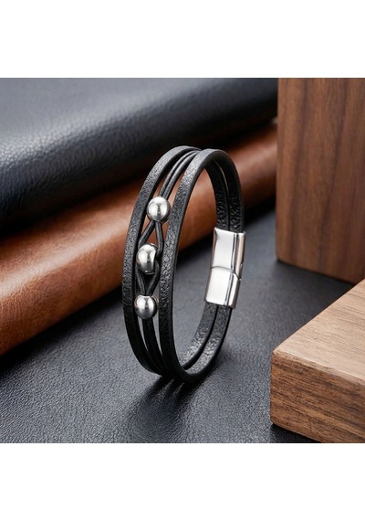 Moncuk Design Çelik Top Detaylı Siyah Deri Erkek Bileklik 33514b8d1