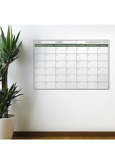 Manyetik Yapışkanlı Bir Aylık Program Planlayıcı Takvim 85x56 Cm Beyaz