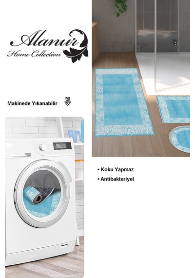 Dekoreko Kaymaz Taban Djt 3 Lü Banyo Paspas Takımı Star Pamuk Karışık Modern 1460 Mavi
