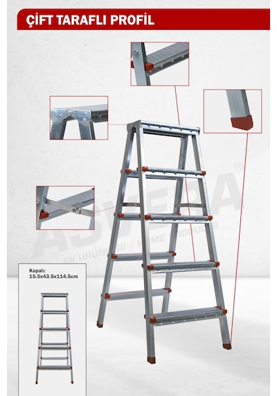 Asvera 5+5 Çift Çıkışlı A Tipi Katlanabilir Profil Merdiven - Çift Taraflı Galvanizli Merdiven