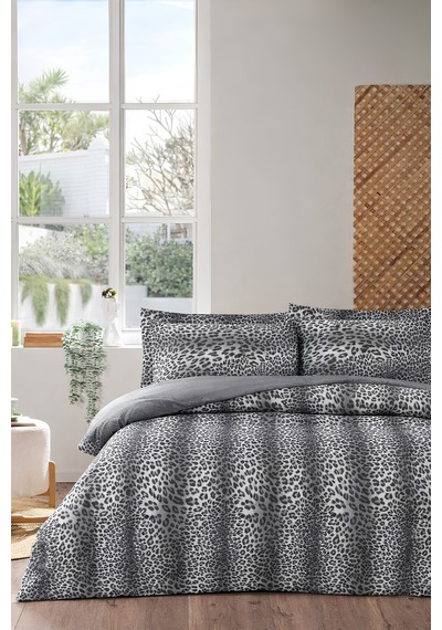 Gri Leopar Desenli Çift Kişilik Nevresim Takımı Modern Seri Çok Renkli