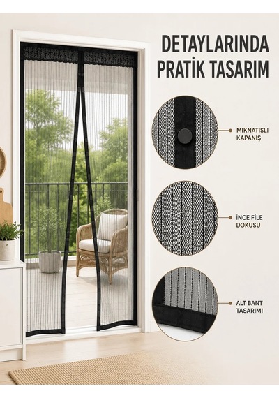 Lb Mıknatıslı Kapı Sinekliği Otomatik Kapanan Siyah File Balkon Ve Teras Sinekliği