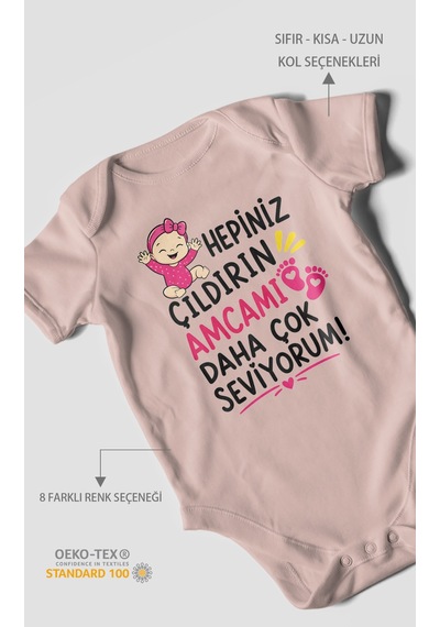 Morivokids Amcaya Özel Kısa Kollu Bebek Body %100 Pamuk Zbn166-kk Pastel Pembe