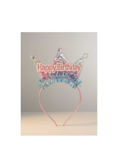Kız Çocuk Pembe Parlak Işıltılı Pullu Happy Bırtday Kutlama Doğum Günü Tacı Taç Pembe