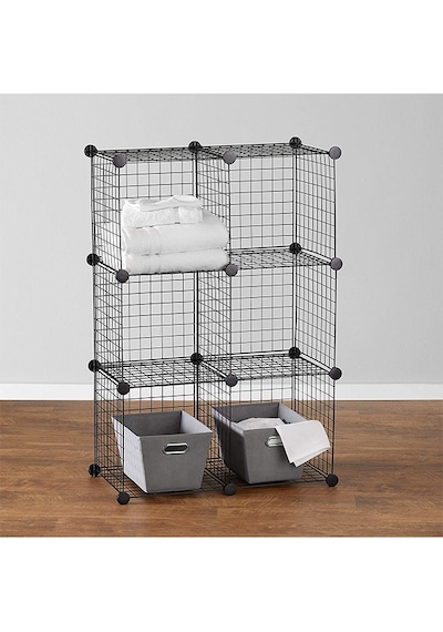 Portatif Çok Amaçlı 6 Bölmeli Metal Tel Dolap Raf Organizer Siyah