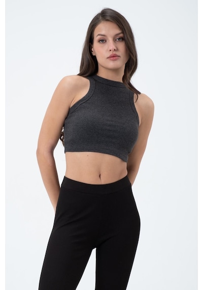 Quhox Kadın Kaşkorse Crop Atlet Antrasit