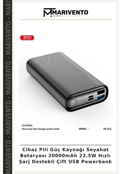 Cihaz Pili Güç Kaynağı Seyahat Bataryası 20000mah 22.5w Hızlı Şarj Destekli Çift Usb Powerbank Çok Renkli