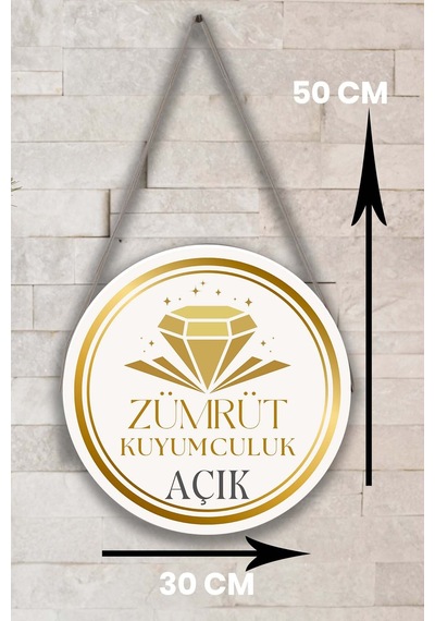 Kuyumcu Dükkanı Kişiye Özel Açık Kapalı Kapı Süsü, İsme Özel Altın & Pırlanta Dükkanı Tabelası