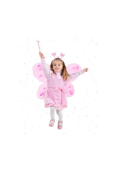 Pembe Kelebek Kız Seti 50 Cm Kelebek Kanadı, Taç Ve Asa 1