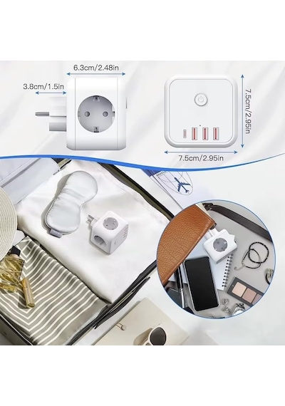 3 Ac Priz Soketli 3 Usb+type-c Akım Korumalı, 7 İn 1 Priz, 16a Maks, 4000w