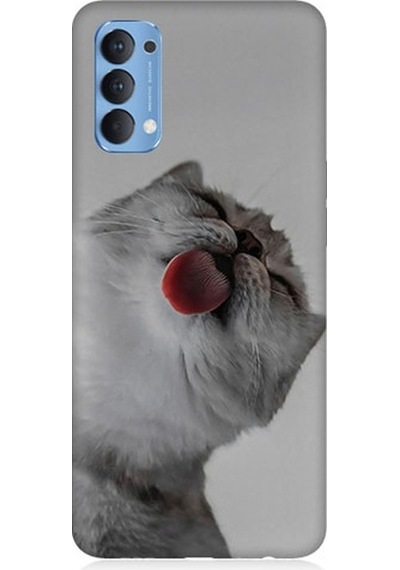 Oppo Reno 4 Uyumlu Dilini Çıkaran Kedi Desenli Silikon Kılıf
