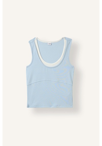 Defacto Çift Katman Görünümlü Slim Fit Ribana Crop Basic Atlet I7464ax26hsbe177 Mavi-be177