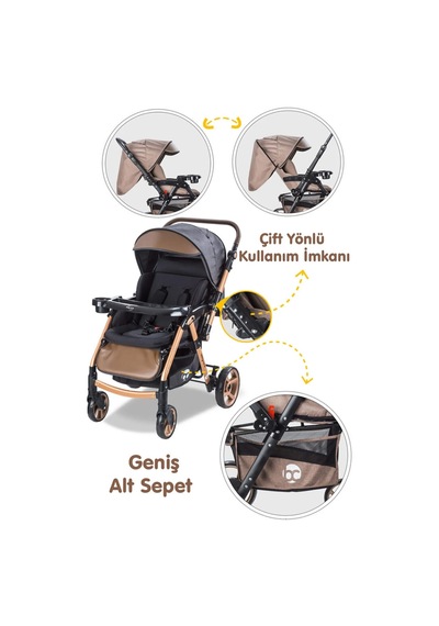 Babycare Combo Maxi Pro Çift Yönlü Bebek Arabası Gold