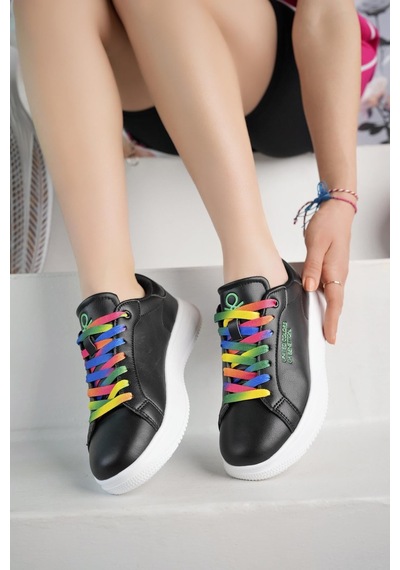 Benetton 10061 Siyah Renkli Bağcıklı Kadın Sneakers Siyah&beyaz