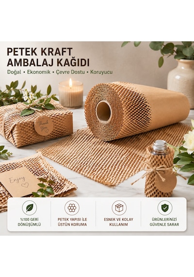 Premium Petek Dolgu Ambalaj Kağıdı 50 Cm X 50 Metre Esnek Paketleme Ve Koruyucu Ambalaj Kağıdı
