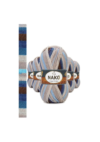 Tedar 5 Adet Vega Stripe Premium Akrilik El Örgü İpi Yünü No: 82422 Najmaddin (No:1) 8.5Cm X 10.5 Cm