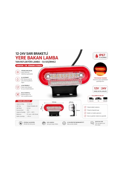 Mega Oto Market 12-24v Braketli Kırmızı Beyaz Yere Bakan Lamba Yan Reflektör Lamba Su Geçirmez Kamyon Tır Römork Uyumlu 1 Adet Mega Oto Market 12-24v Braketli Kırmızı Beyaz Yere Bakan Lamba Yan Reflektör Lamba Su Geçirmez Kamyon Tır Römork Uyumlu 1 Adet