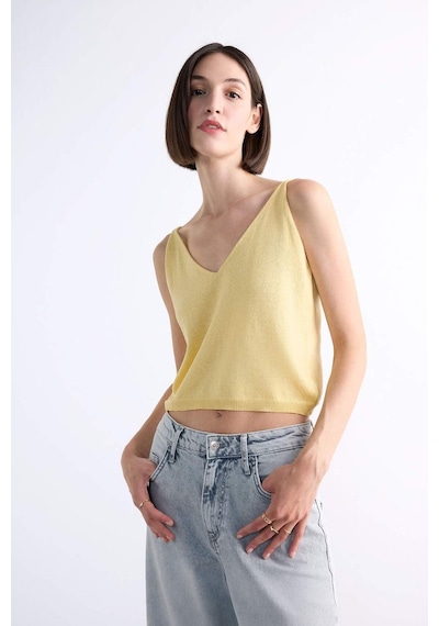 Defacto V Yaka Crop Askılı Bluz F7499ax25smyl501 SARI