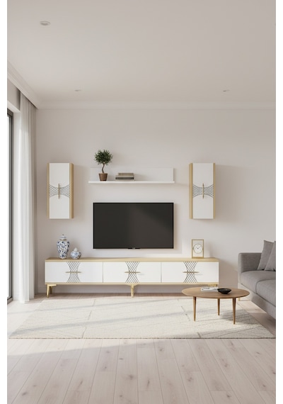 Tvr1832dbg Slim Tv Ünitesi Takımı Safirmeşe-beyaz-gold 180cm