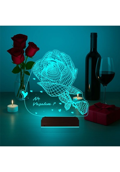 Luvivia Sevgiliye Hediye Gül Kişiye Özel 3d Lamba - Masa Gece Lambası V2