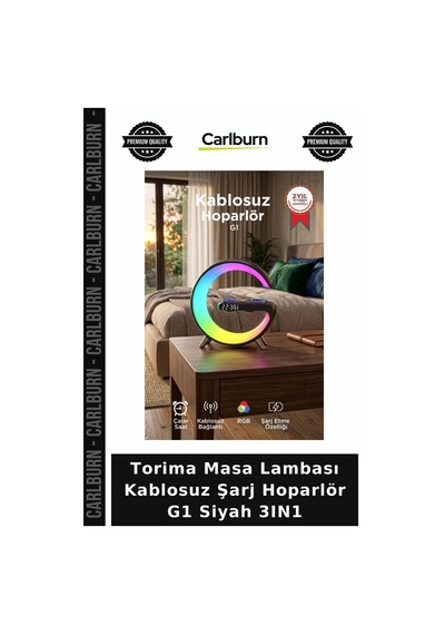 Özel Üretim Torima Masa Lambası Kablosuz Şarj Hoparlör G1 Siyah 3ın1 Uyandirma Ev Başucu