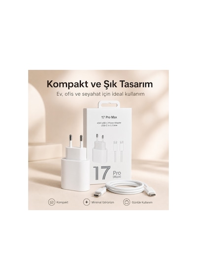 45w Type-c Hızlı Şarj Adaptörü Usb-c To C Kablo Seti 1 Metre Beyaz