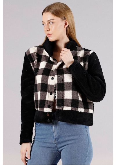 Verymoda Polar Çıtçıtlı Mont F1133 Siyah Dama