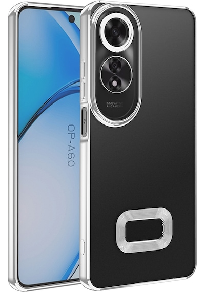 Teknomoda Oppo A60 Kılıf Logo Yeri Açık Kamera Lens Korumalı Renkli Kenarlı Şeffaf Silikon Gümüş