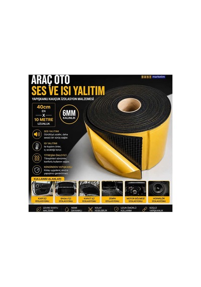 Araç Oto Ses Isı Yalıtım 40cmx10metre 6mm Yapışkanlı Kauçuk İzolasyon Malzemesi Bant Marketim