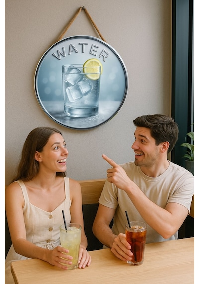 Water Temalı Kapı Süsü Tablosu, Su Temalı Ferahlatıcı Uv Baskılı Dekoratif Cafe Ev Duvar Aksesuarı
