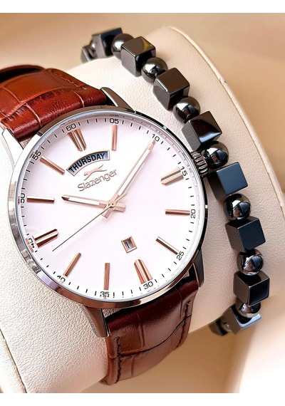 Slazenger Erkek Deri Kordon Bileklik Hediyeli 2 Yıl Garantili Suya Dayanıklı Kol Saati Vs.blkt.0758 Rose Gold