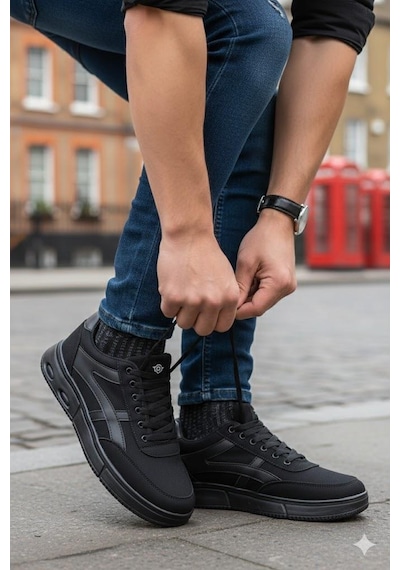 Fort 2308 Dks Keten Rahat Hafif Sneaker Erkek Ayakkabı Siyah