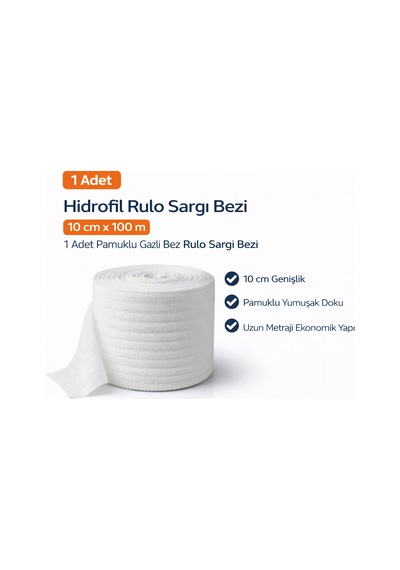 Hidrofil Rulo Sargı Bezi 10 Cm X 100 M 1 Adet Pamuklu Gazlı Bez Rulo Sargı Bezi