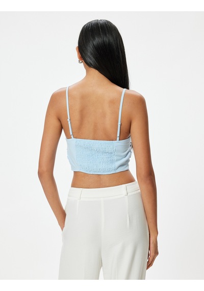 Koton İnce Askılı Drapeli Büstiyer Keten Karışımlı Slim Fit Mavi 4sak30122pw