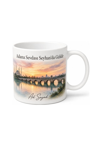 Adana Seyhan Nehri Manzaralı Baskılı Kupa Bardak Hediye Porselen Beyaz / Çok Renkli