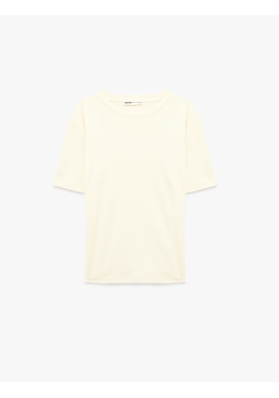 Koton Regular Fit Kısa Kollu Pamuklu Bisiklet Yaka Tişört Bej 6sam10021mk Ekru