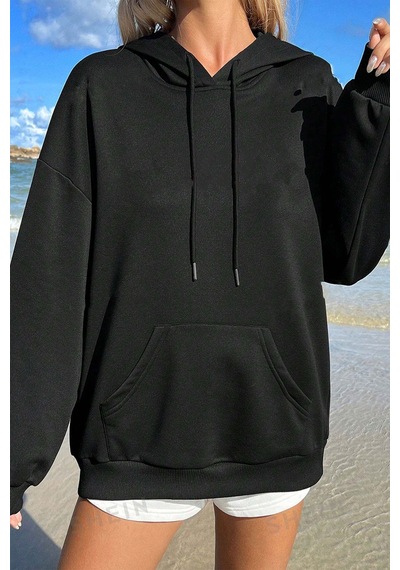Sırt Baskılı Oversize Sweatshirt Siyah