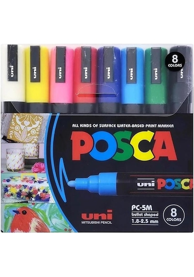 Uni Poster Markörü Posca Set Pc 5m/bc Sc Ana Renkler 8 Li