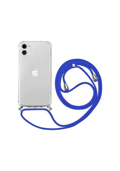 Iphone 11 Uyumlu Boyundan Askılı Şeffaf Darbe Emici Antishock Silikon Telefon Kılıfı Lacivert