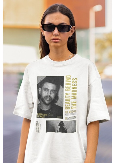 Beauty Behind The Madness The Weeknd Baskılı Unisex Oversize Tişö Beyaz