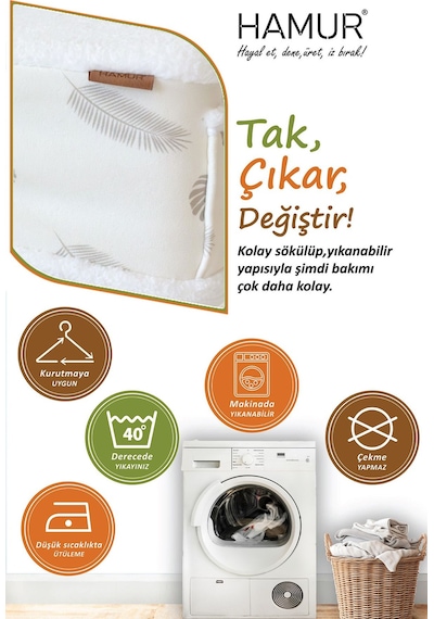 Yıkanabilir Puf Tabure Kılıfı Tak-Çıkar-Değiştir-Yenile Orta Sehpa Kılıfı Bb Melis