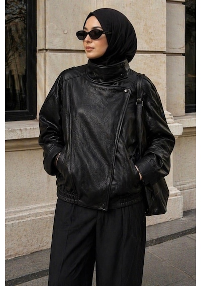 Meecy Zra Model Dik Yaka Yeni Sezon Deri Ceket Siyah Siyah